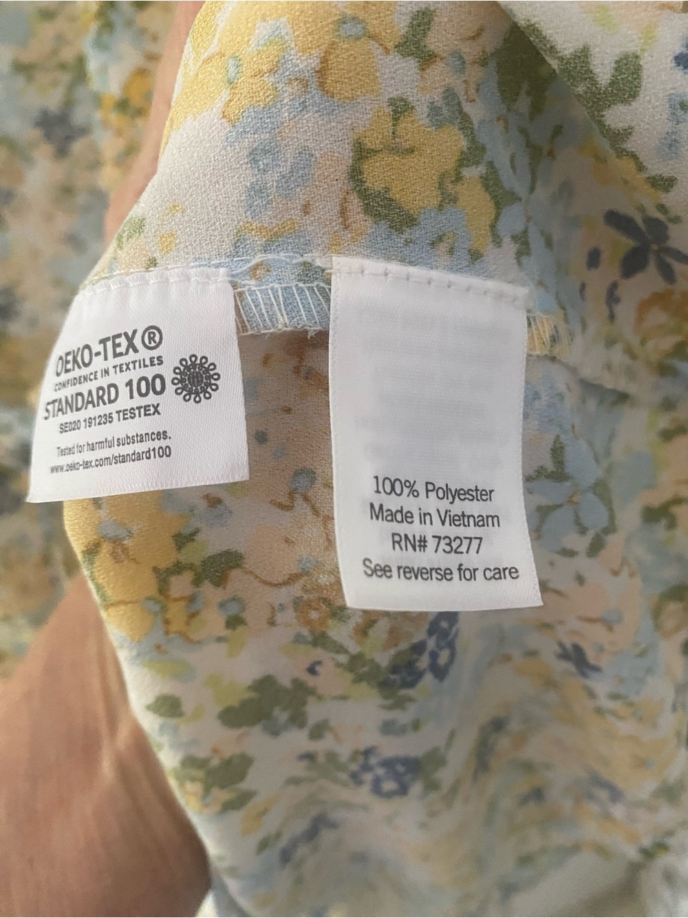 LC Lauren Conrad Yellow and Blue Floral Tie-Front Blouse - Picture 4 of 6